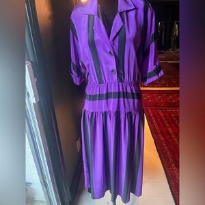 Vintage Purple and Black Striped Shirt Dress size medium